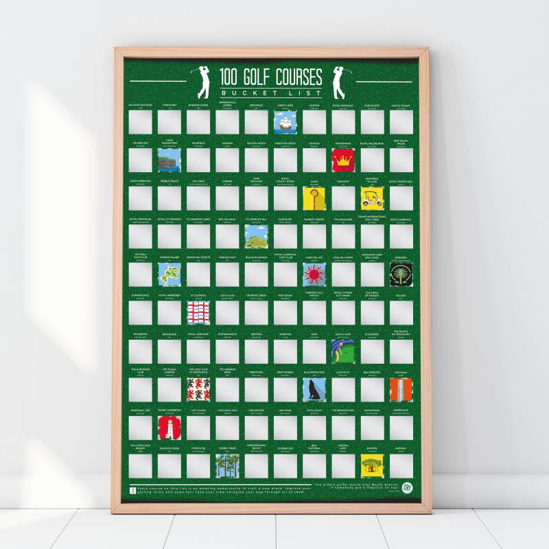 100 Golf Courses Scratch Off Bucket List Poster