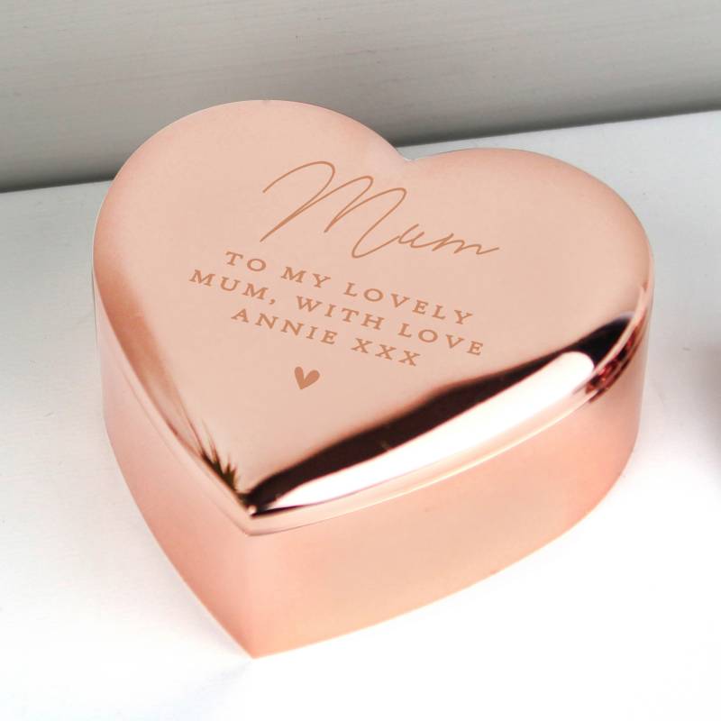 Personalised Free Text Rose Gold Heart Trinket Box