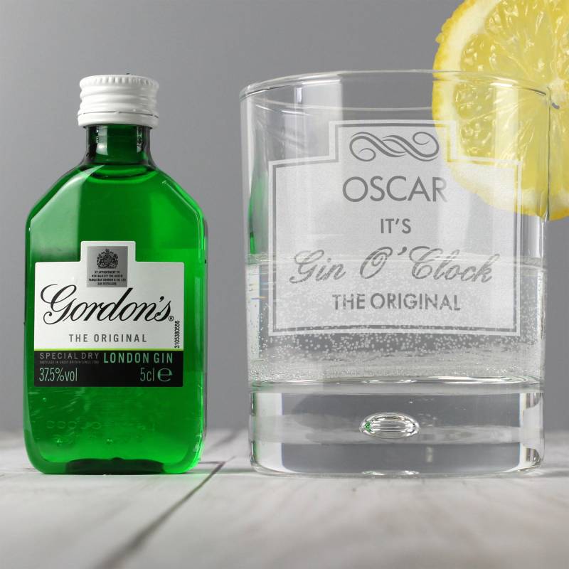 Personalised Gin O'Clock Glass & Mini Gin Set