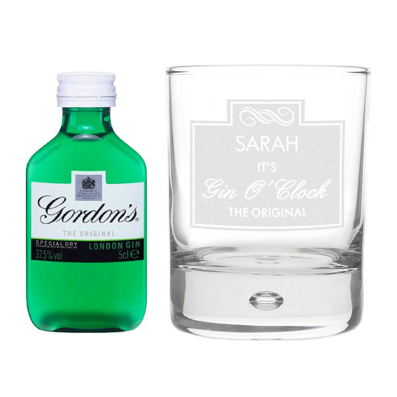 Personalised Gin O'Clock Glass & Mini Gin Set