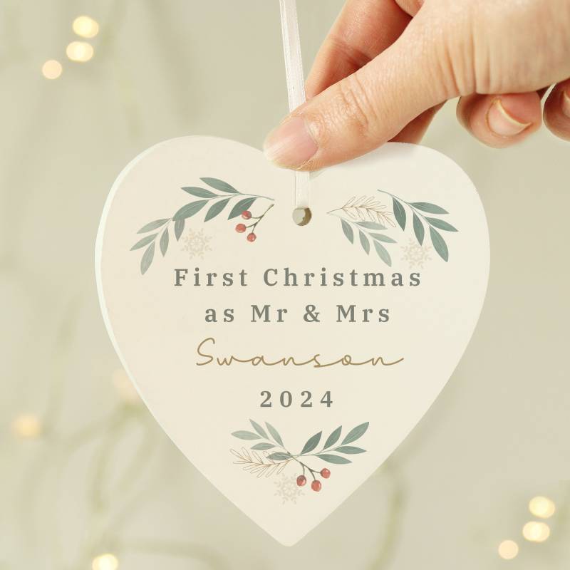 Personalised Christmas Foliage Hanging Heart Decoration